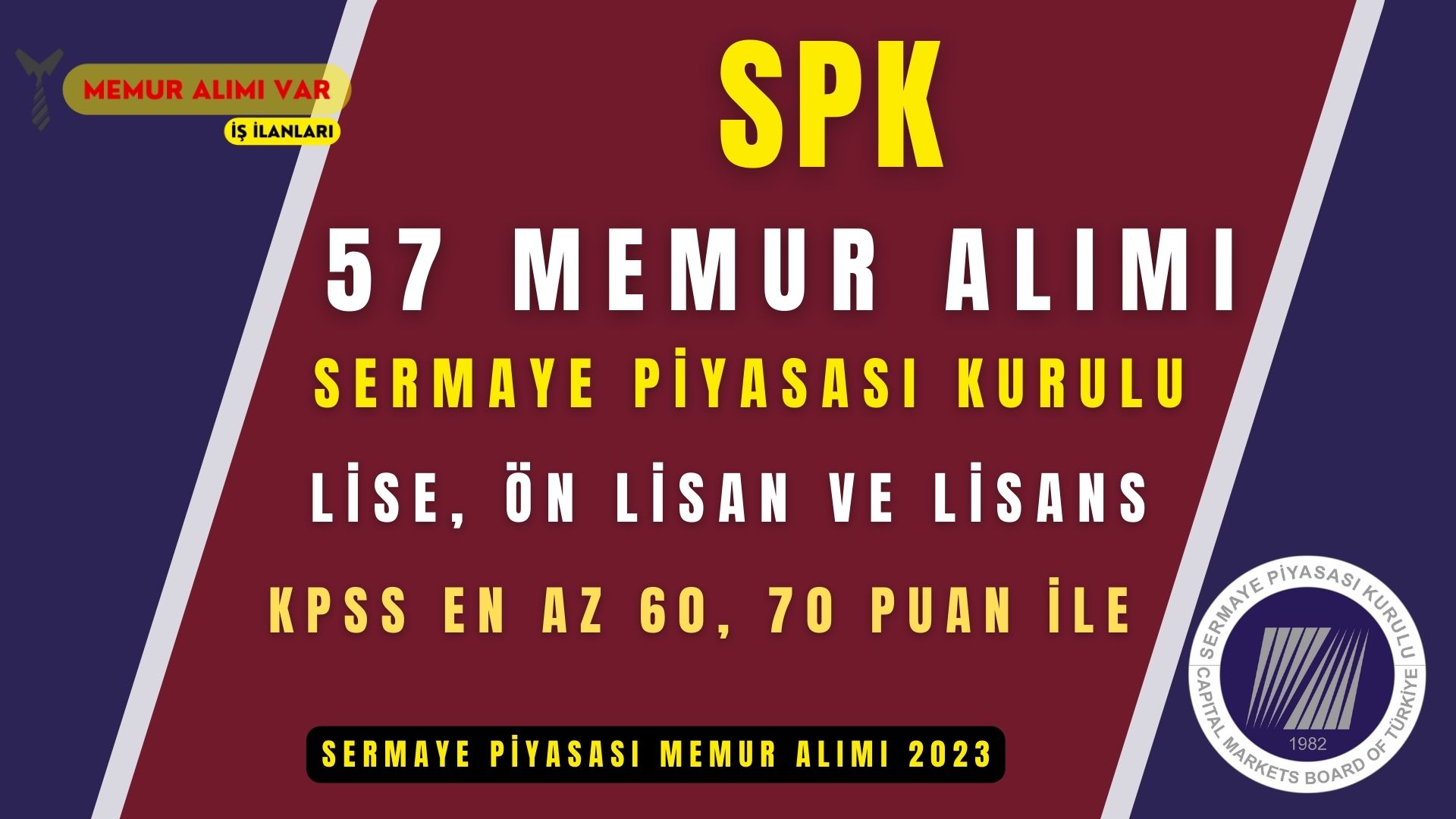 SPK 57 Memur Alımı 2023 – En Az 60 KPSS ve Lise 7 Meslekte Başvurular